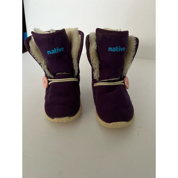 Native Kid/Girl's Luna Beetle Faux Fur Lined Purple/Bone Winter Boots Size C7 - Picture 6 of 14